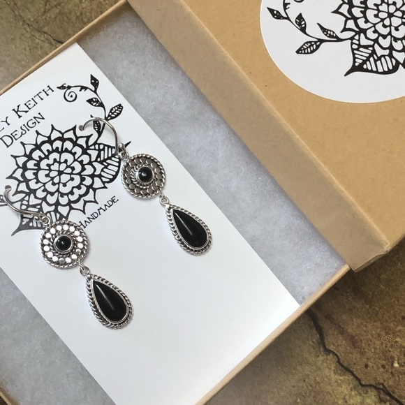 Onyx & Sterling Dangle Earrings - Picture 3 of 8